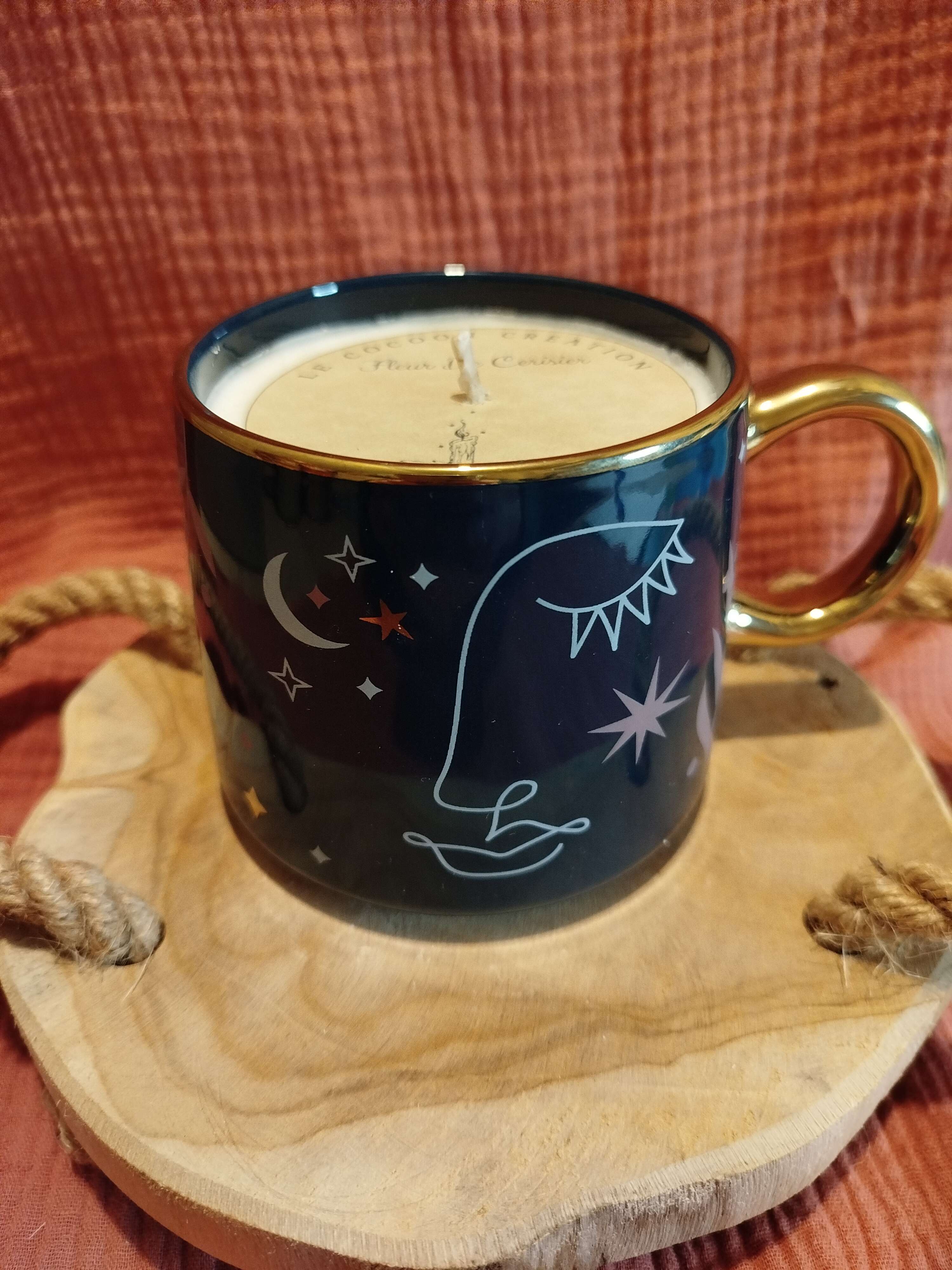 Bougie Tasse Bleu nuit Bohème Fleur de Cerisier