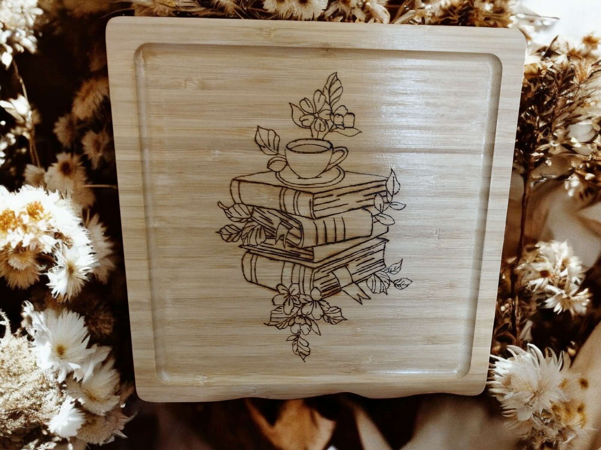 Plateau Carré Bambou Livres