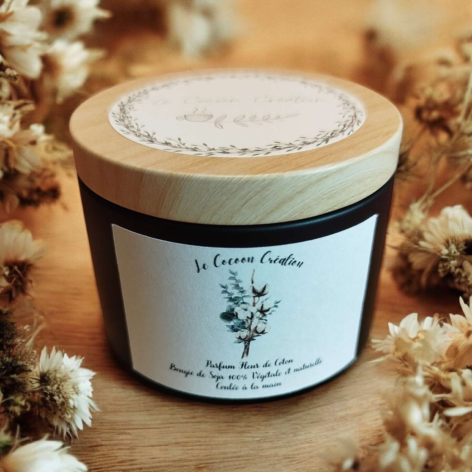 Bougie Pot noir Fleur de Coton