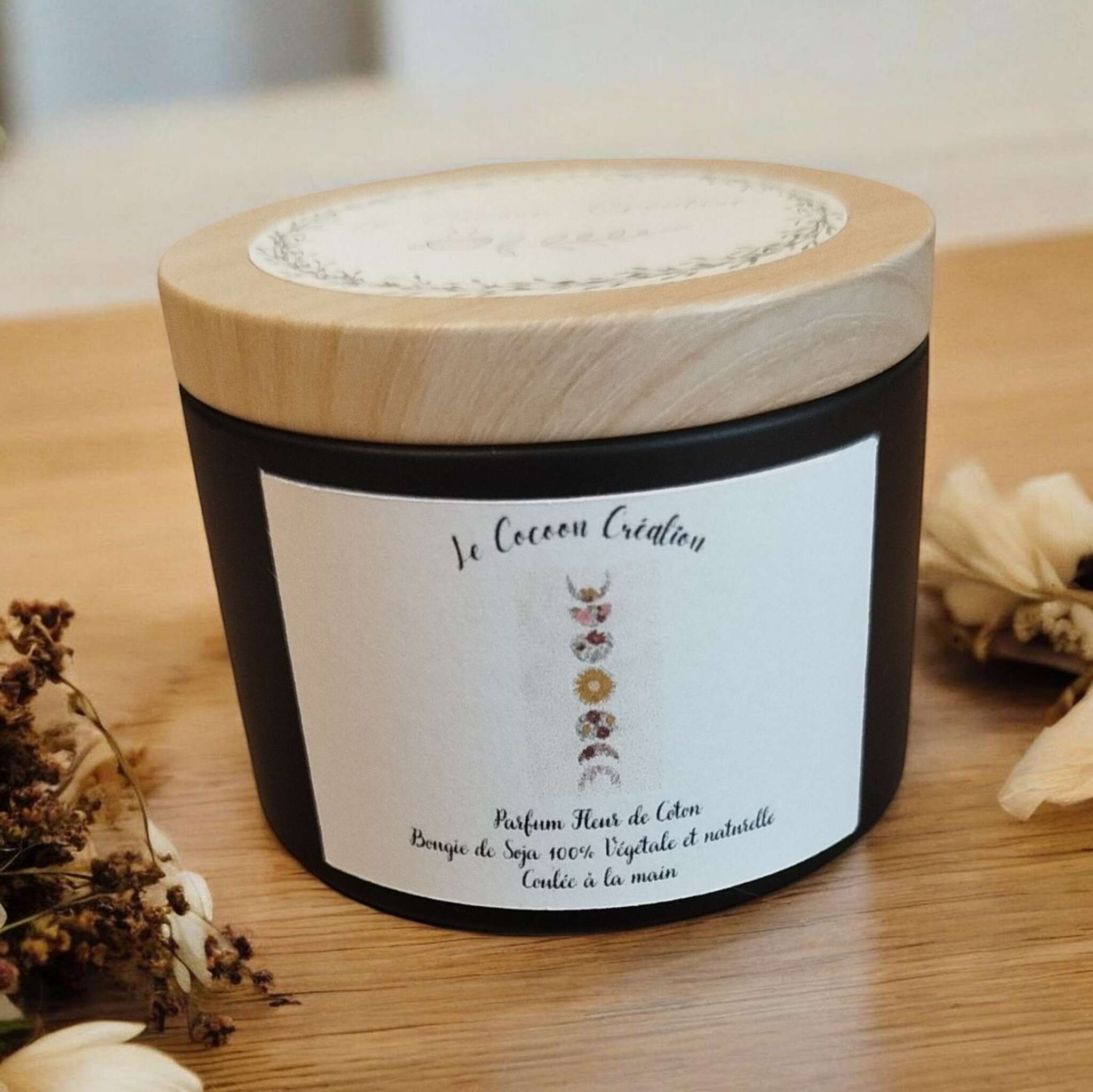 Bougie Pot noir Fleur de Coton