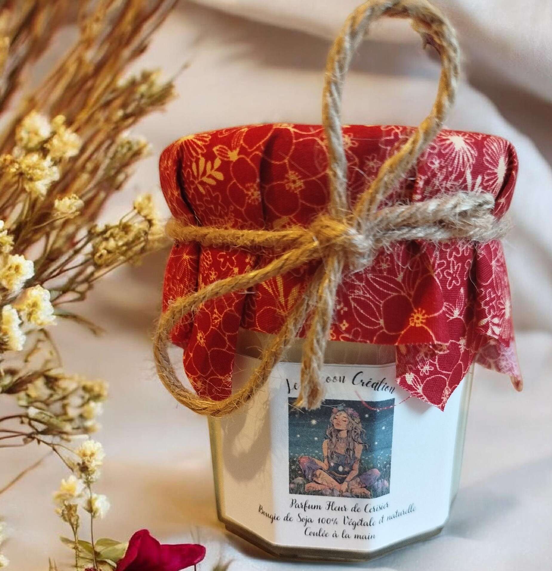 Bougie Ancien Pot de confiture Fleur de Cerisier