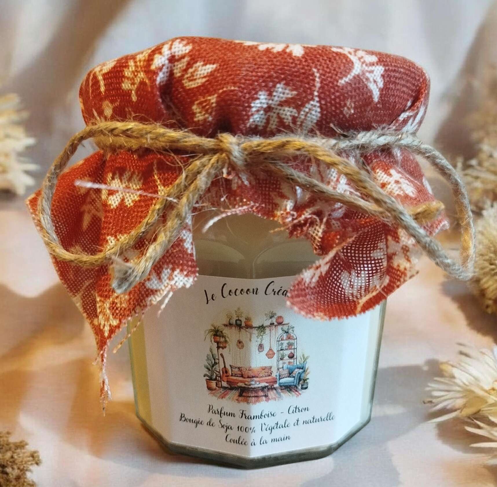 Bougie Ancien Pot de confiture Framboise Citron