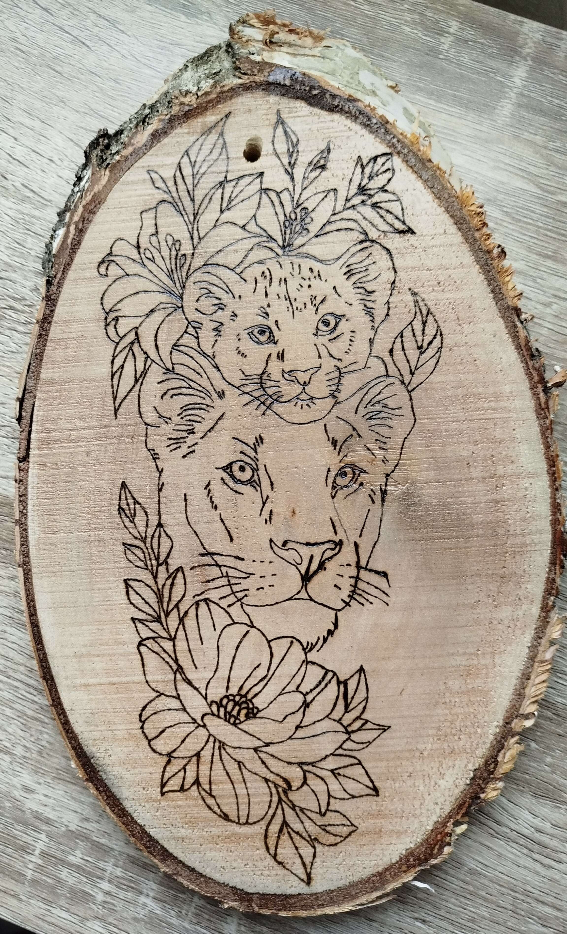 Rondelle de Bois Lionne et Lionceau